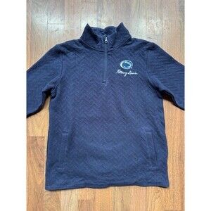Champion Womens Sz Medium Navy Blue 1/4 Zip Knit Sweatshirt Penn State Textured